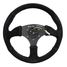 NRG Reinforced Steering Wheel (350mm / 2.5in. Deep) Blk Suede Comfort Grip w/5mm Matte Blk Spokes RST-023MB-S