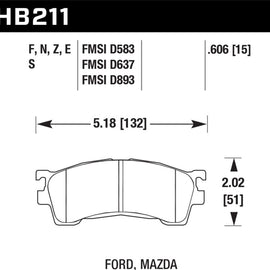 Hawk 93-02 Mazda 626 / 02-03 Mazda Protege5 HT-10 Race Front Brake Pads HB211S.634
