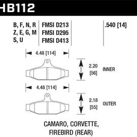 Hawk HP Plus Rear Race Brake Pads 1984-1987 Chevrolet Corvette Camaro Firebird HB112N.540