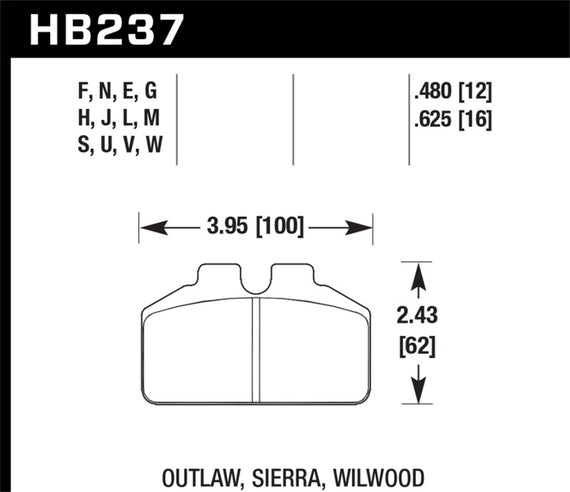 Hawk Wilwood Bridgebolt / AP Racing / Outlaw Caliper HT-10 Race Brake Pads HB237S.625