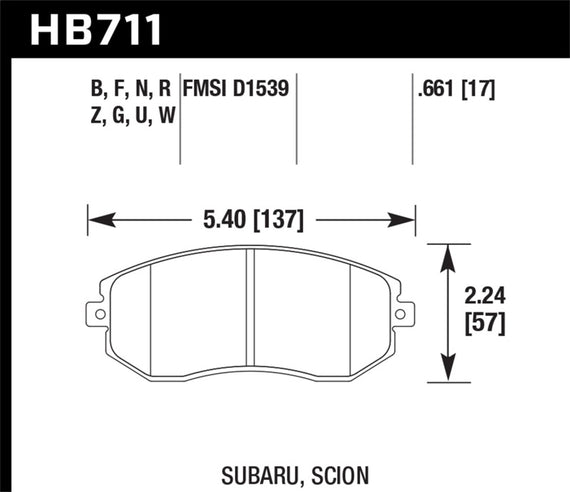 Disc Brake Pad Set-2.5i Front Hawk Perf HB711U.661 HB711U.661