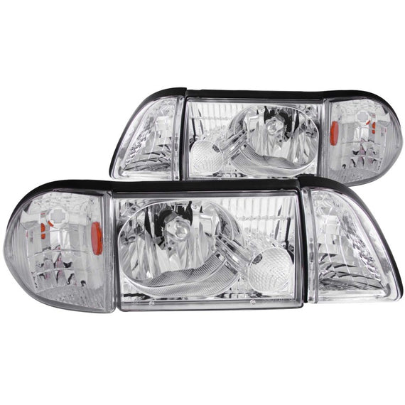Anzo USA Headlights Chrome w/ Corner/Parking Lights 3PC for Ford Mustang 87-93 121195