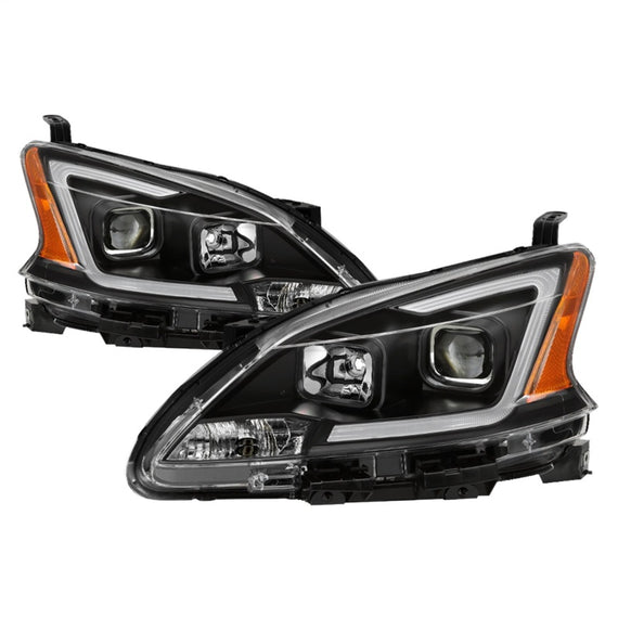xTune 13-15 Nissan Sentra DRL LED Light Bar Halogen Projector Headlights - Black (PRO-JH-NS13-LB-BK) 9042966