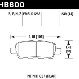 HAWK HB600F.539 HPS Performance Street Brake Pads for Nissan Sentra 2008 for Nis HB600F.539