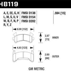 Hawk Buick / Cadillac / Chevrolet / GMC / Isuzu / Oldsmobile / Pontiac DTC-30 Race Brake Pads HB119W.594