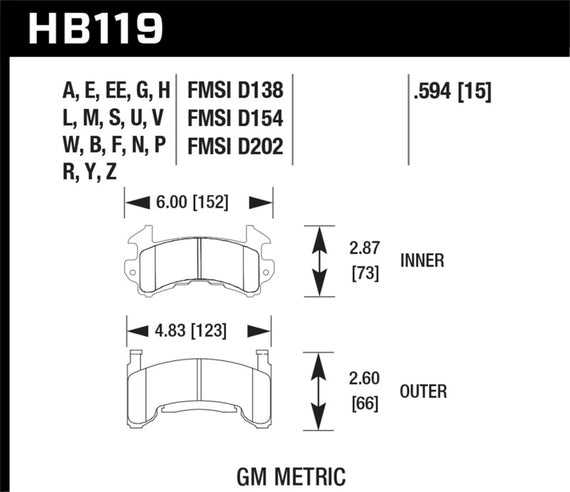Hawk Buick / Cadillac / Chevrolet / GMC / Isuzu / Oldsmobile / Pontiac DTC-30 Race Brake Pads HB119W.594