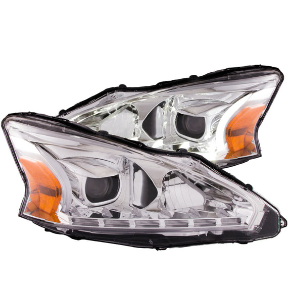 ANZO 2013-2014 Nissan Altima Projector Headlights w/ Plank Style Design Chrome 121501