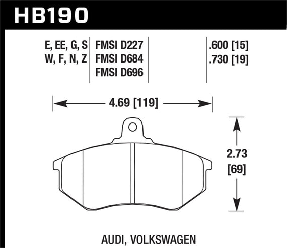 For Volkswagen Jetta 90-99 Hawk High Performance Street Front Brake Pads HB190F.600