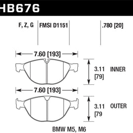 Hawk Performance HB676F.780 HPS Disc Brake Pad Fits 06-10 Alpina B7 M5 M6 HB676F.780