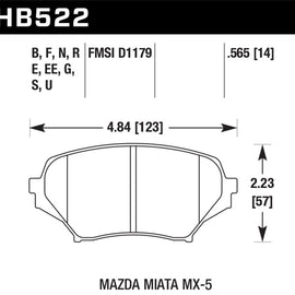 Hawk Blue 9012 Front Brake Pads for Mazda MX-5 Miata 2006-2014 2.0L MZR HB522E.565