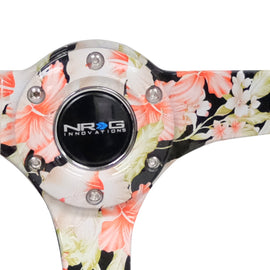 NRG Reinforced Steering Wheel (350mm / 3in. Deep) Blk Suede Floral Dipped w/ Blk Baseball Stitch RST-036FL-S