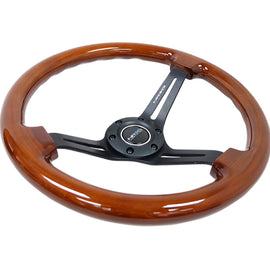 NRG Reinforced Steering Wheel (350mm / 3in. Deep) Brown Wood w/Blk Matte Spoke/Black Center Mark RST-018BR-BK