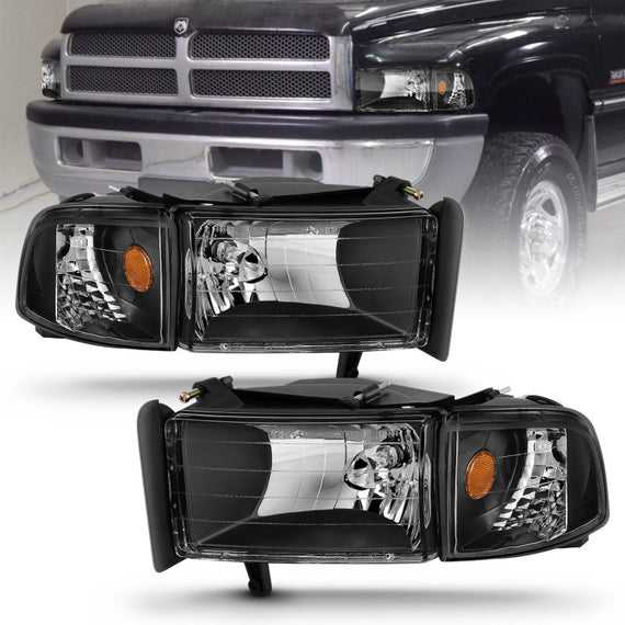 Anzo 111067 Black Clear Lens Halogen Bulb Crystal Headlights for 94-02 Ram 2500 111067