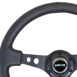 NRG Reinforced Steering Wheel (350mm / 3in. Deep) Blk Leather w/Blk Spoke & Circle Cutouts RST-006BK