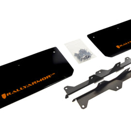 Rally Armor 15-16 Polaris Slingshot Front Black UR Mud Flap Orange Logo MF38-UR-BLK/OR