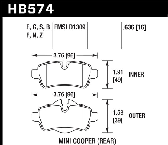 Hawk Motorsports Performance HP Plus Compound R Brake Pads for 06-15 Mini Cooper HB574N.636