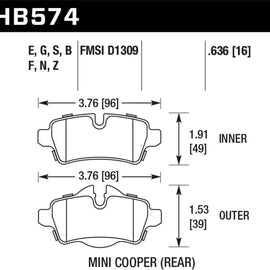 Hawk Performance HB574B.636 Disc Brake Pad HPS 5.0 w/0.636 Thickness Disc Brake HB574B.636