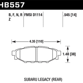 Hawk HP+ Rear Brake Pads for 08-14 Subaru WRX - 13+ BRZ / FR-S - HB557N.545 HB557N.545