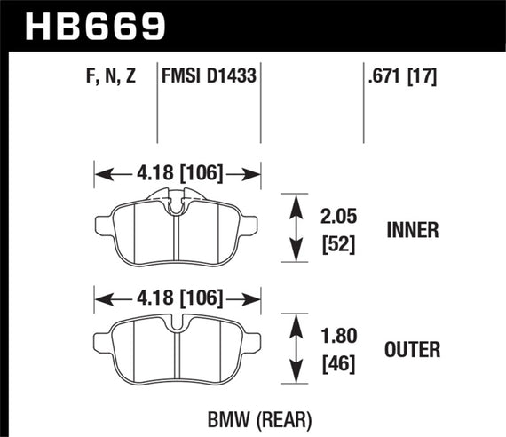 Hawk 09-12 BMW Z4 Rear Street Brake Pads HB669N.671
