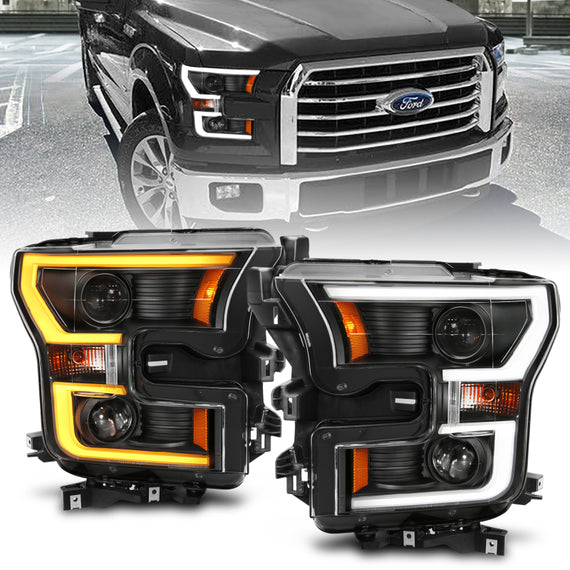 Anzo 111357 Pair of Black Projector Plank Style Switchback Headlights for F-150 111357