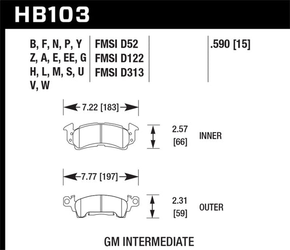 Hawk 76-77 Chevrolet Camaro LT / 72 Camaro Z28 / 69-81 Camaro DTC-30 Race Front Brake Pads HB103W.590