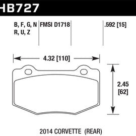 Hawk Performance HB727U.592 DTC-70 Disc Brake Pad Fits 14-18 Camaro Corvette HB727U.592