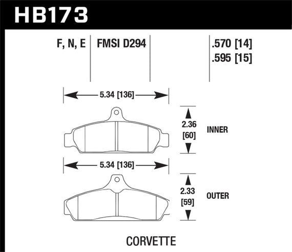 Hawk 84-87 Chevy Corvette 5.7 HPS Street Front Brake Pads HB173F.570 HB173F.570