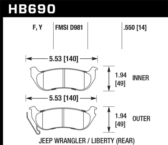 Hawk 04-07 Jeep Liberty KJ / 04-06 Wrangler Unlimited HPS Street Rear Brake Pads HB690F.550