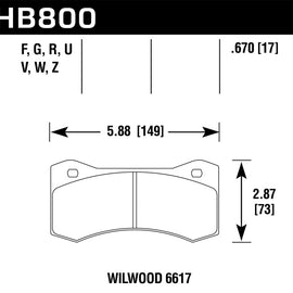 Hawk Willwood 6617 Caliper DTC-70 Race Brake Pads HB800U.670