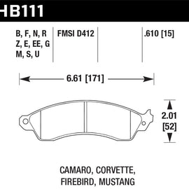 Hawk 94-04 Mustang Cobra / 88-96 Corvette / 88-92 Camaro w/HD Brakes Front Black Race Brake Pads HB111M.610