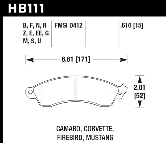 94-04 Mustang Cobra, Mach 1, & Bullitt Front Hawk Blue 9012 Racing Brake Pads HB111E.610