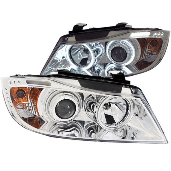 ANZO 2006-2008 BMW 3 Series E90-E91 Projector Headlights w/ Halo w/ LED Bar Chrome (CCFL) 121336