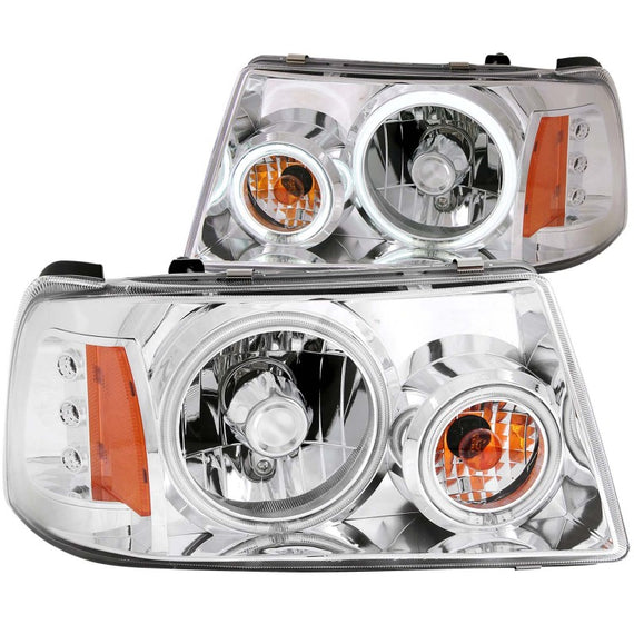 Anzo 111151 Pair of 2 Chrome with Halo Crystal Headlights for 01-11 Ford Ranger 111151