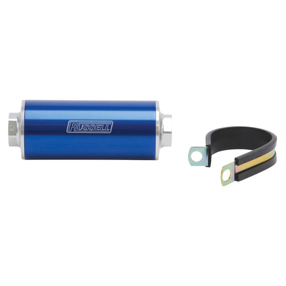 Russell Performance Profilter Fuel Filter 6in Long 60 Micron -10AN Inlet -10AN Outlet - Blue 649262