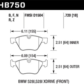 Hawk 13-14 BMW 528i / 528i xDrive HPS 5.0 Front Brake Pads HB750B.720