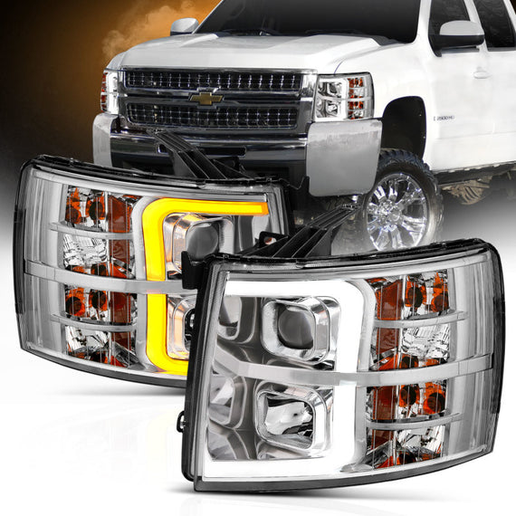 Anzo 111411 Projector Headlights w/ Plank LED Bar for 2007-2013 Chevy Silverado 111411
