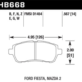 Hawk 11-12 Ford Fiesta S/SE/SEL / 11-12 Mazda 2 Sport/Touring DTC-60 Front Race Brake Pads HB668G.567