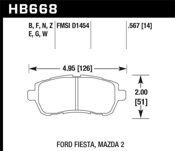 Hawk 11 Ford Fiesta S/SE/SL HP+ Front Street Brake Pads HB668N.567