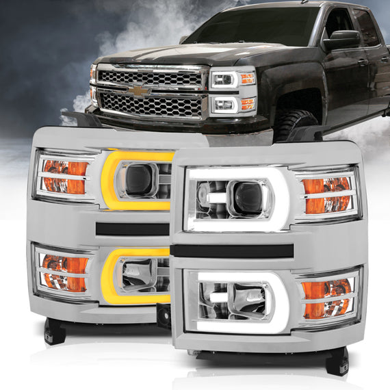 Anzo 111413 Chrome Switchback Projector Headlights for 2014-2015 Silverado 1500 111413