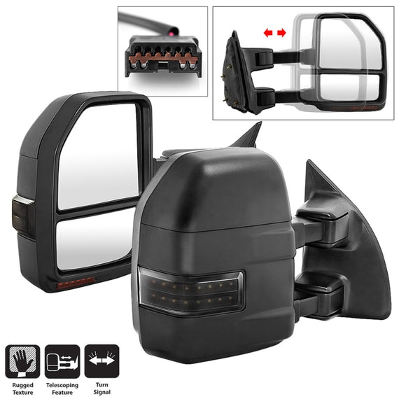 xTune 99-07 Ford Super Duty LED Telescoping Manual Mirrors - Smk (Pair) (MIR-FDSD99S-G4-MA-RSM-SET) 9943140
