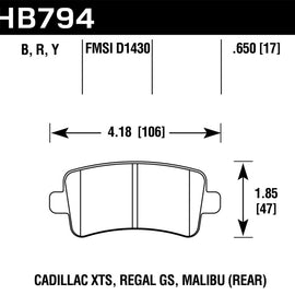 Hawk 13-15 Cadillac XTS Performance Ceramic Street Rear Brake Pads HB794Z.650