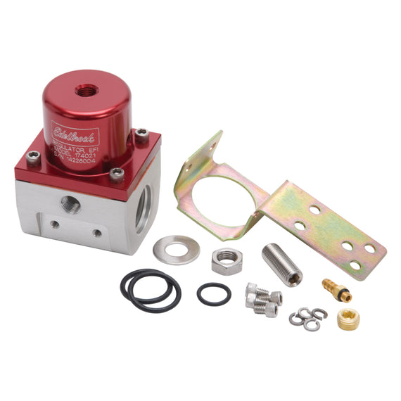 Edelbrock Fuel Pressure Regulator EFI 180 GPH 35-90 PSI -10In/Out -6 Return Red/Clear 174021
