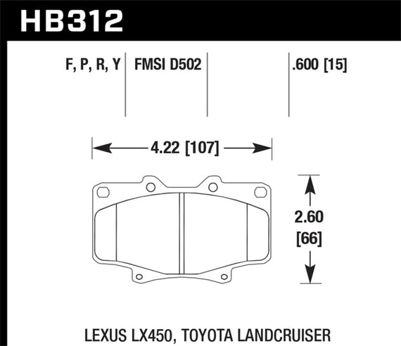 Disc Brake Pad-LTS Front Hawk Perf HB312Y.591 HB312Y.591