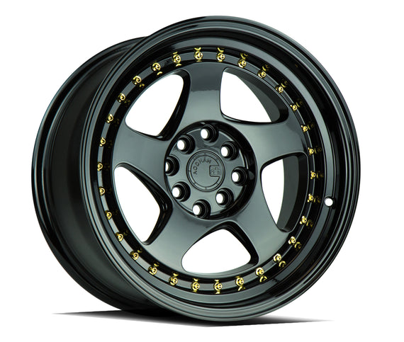 Aodhan AH01 15x8 4x100/114.3 20 73.1 Full Gloss Black ( Gold Rivet) Wheel/Rim AH0115804100114320FB