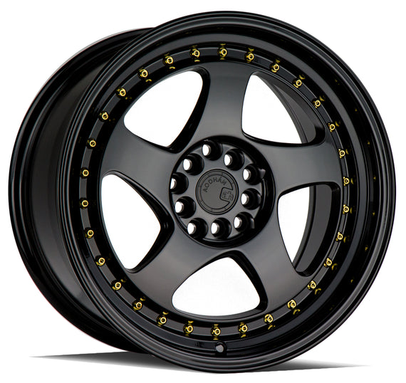 Aodhan AH01 17x9 5x100/114.3 25 73.1 Full Gloss Black ( Gold Rivet) Wheel/Rim AH011790510011425FB