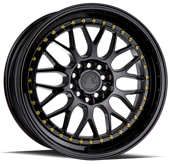 Aodhan AH02 17x8 5x100/114.3 35.0 73.1 Gloss Black ( Gold Rivet) Wheel/Rim AH021780510011435GB