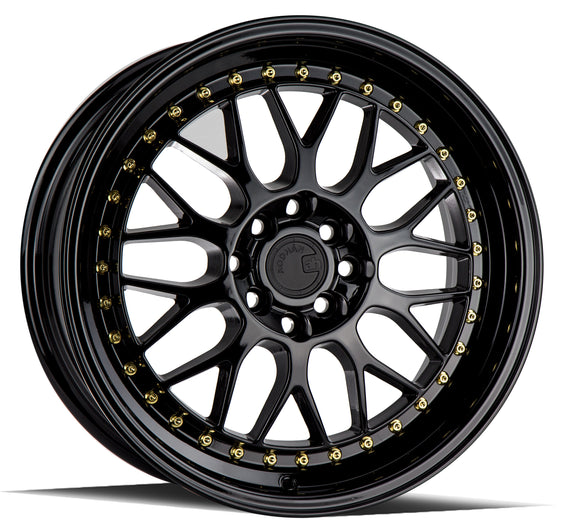 Aodhan AH02 17x8 4x100/114.3 35.0 73.1 Gloss Black ( Gold Rivet) Wheel/Rim AH021780410011435GB