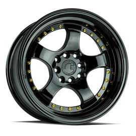 Aodhan AH03 15x8 4x100/114.3 20.0 73.1 Gloss Black W /Gold Rivets Wheel/Rim AH0315804100114320FB