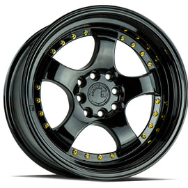 Aodhan AH03 16x8 4x100/114.3 15.0 73.1 Gloss Black W /Gold Rivets Wheel/Rim AH0316804100114315FB
