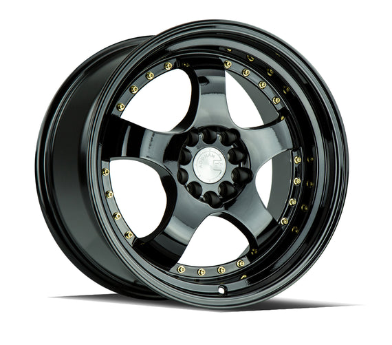 Aodhan AH03 17x9 5x100/114.3 25.0 73.1 Gloss Black W /Gold Rivets Wheel/Rim AH0317905100114325FB